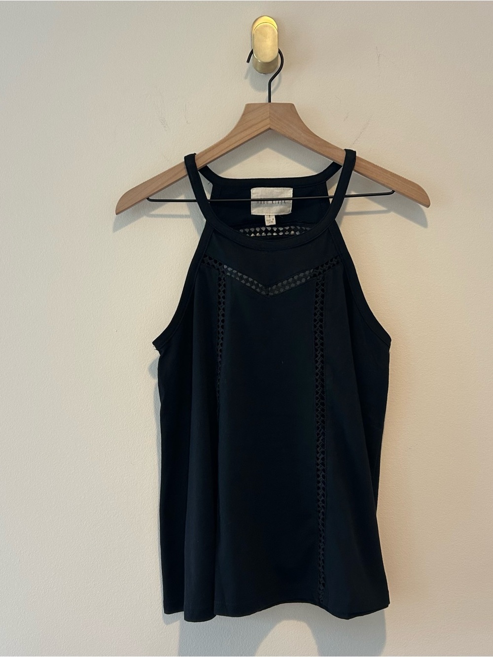 Moon River AnthropologieBlack High-Neck Halter Tank with Lace Crochet Trim Women